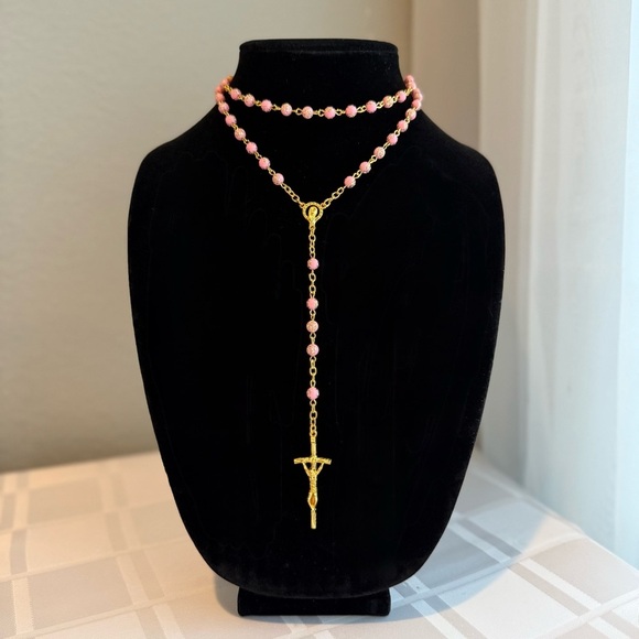 Jewelry - Handmade Pink Acrylic Crystal Catholic Prayer Rosary
